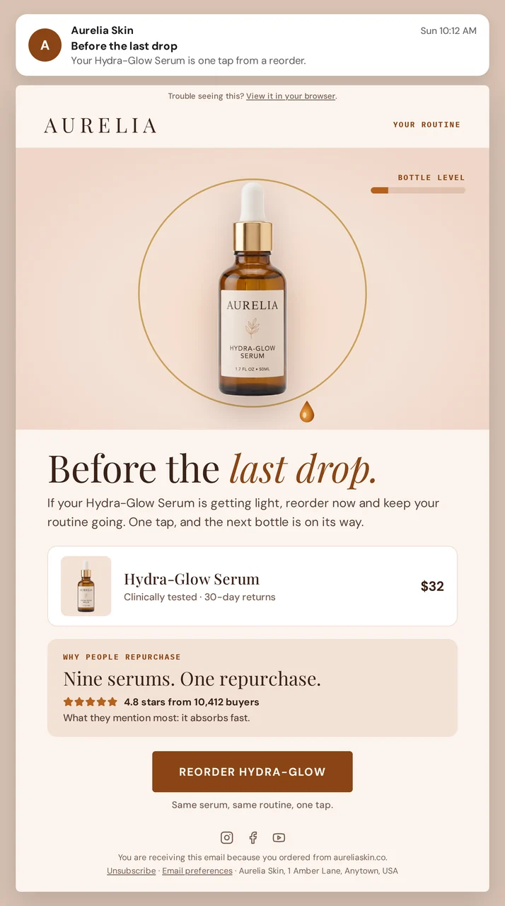 Aurelia replenishment email creative