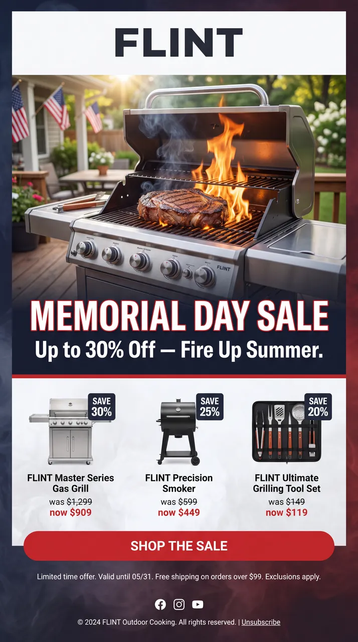Flint grills Memorial Day sale email