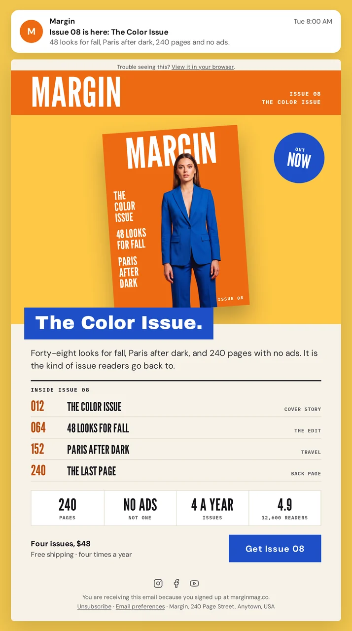 Margin Issue 08 launch email creative