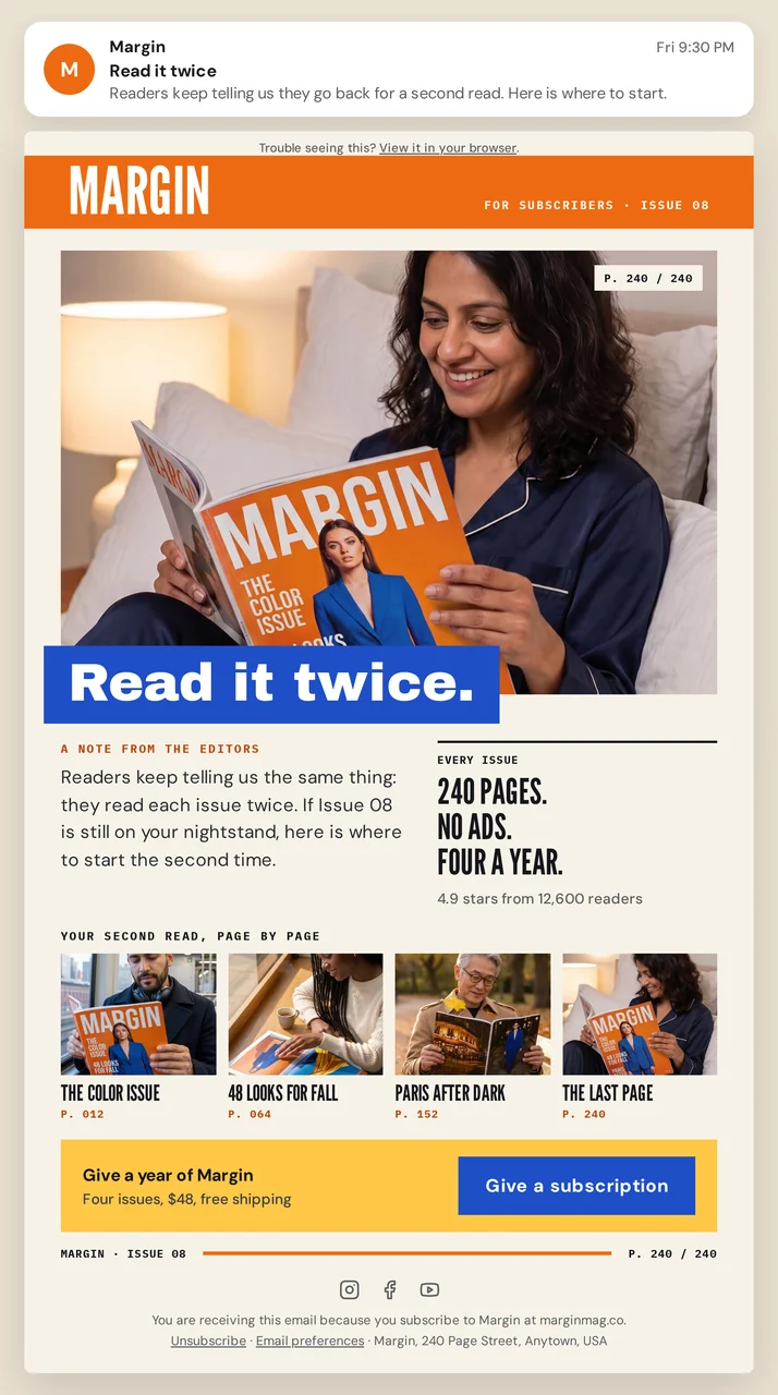 Margin subscriber newsletter email creative