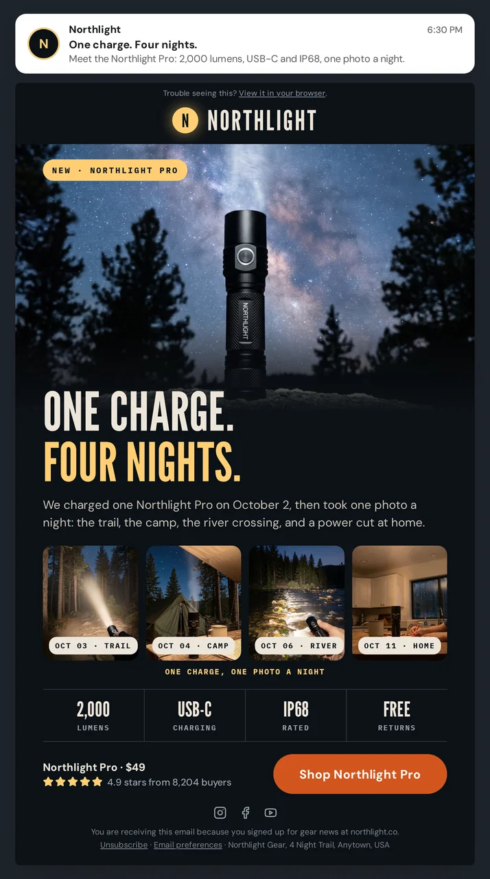 Northlight Pro launch email creative