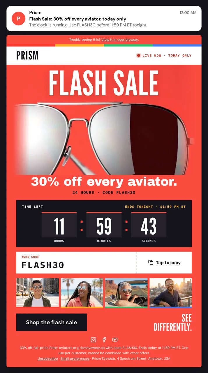 Prism flash sale email creative