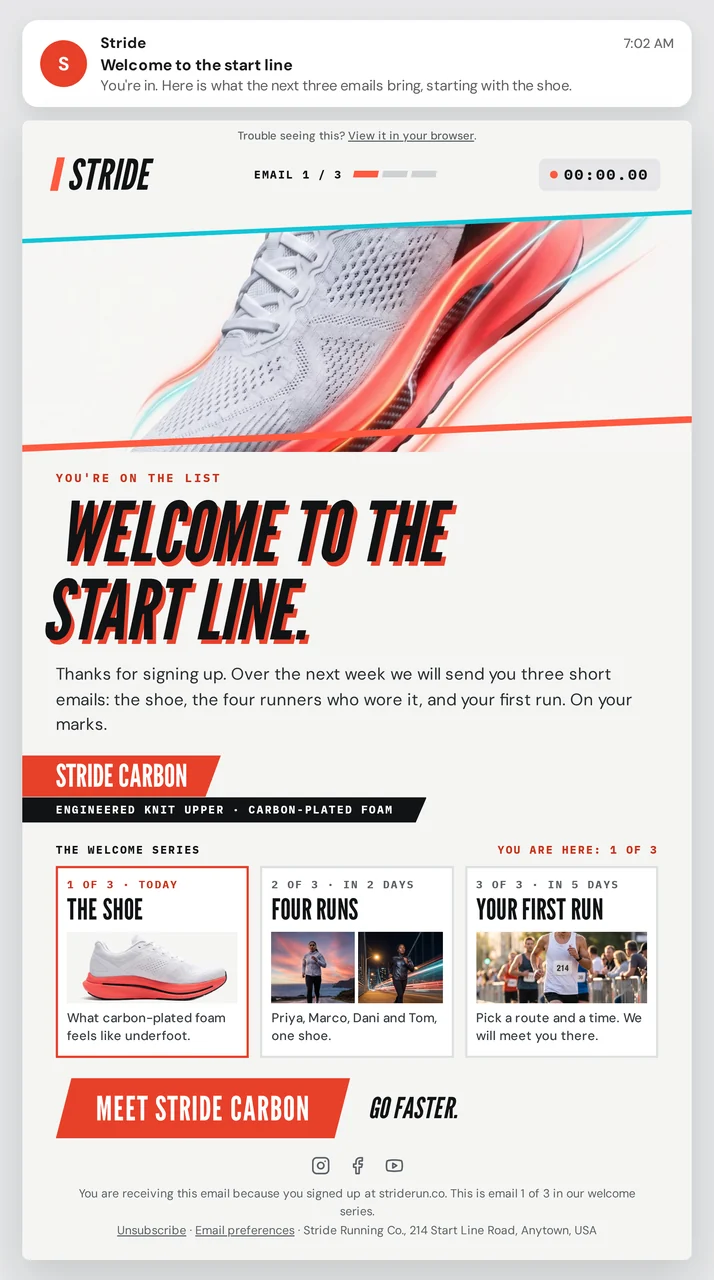 Stride Carbon welcome series email creative
