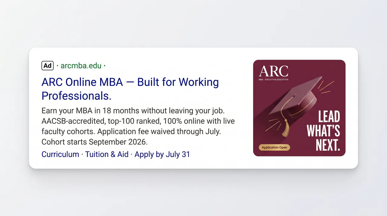 Arc Online MBA Bing ad