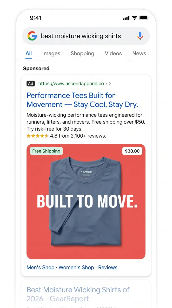 Ascend tee Google Search ad