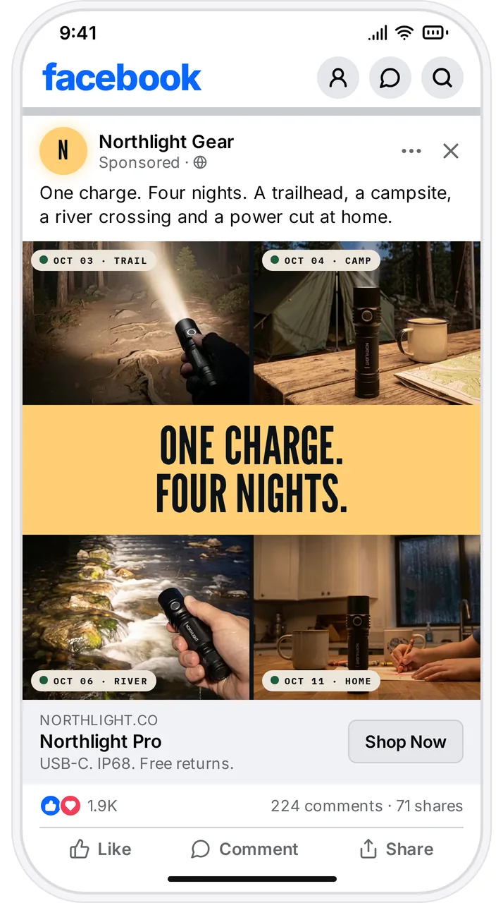 Northlight Pro flashlight Facebook ad