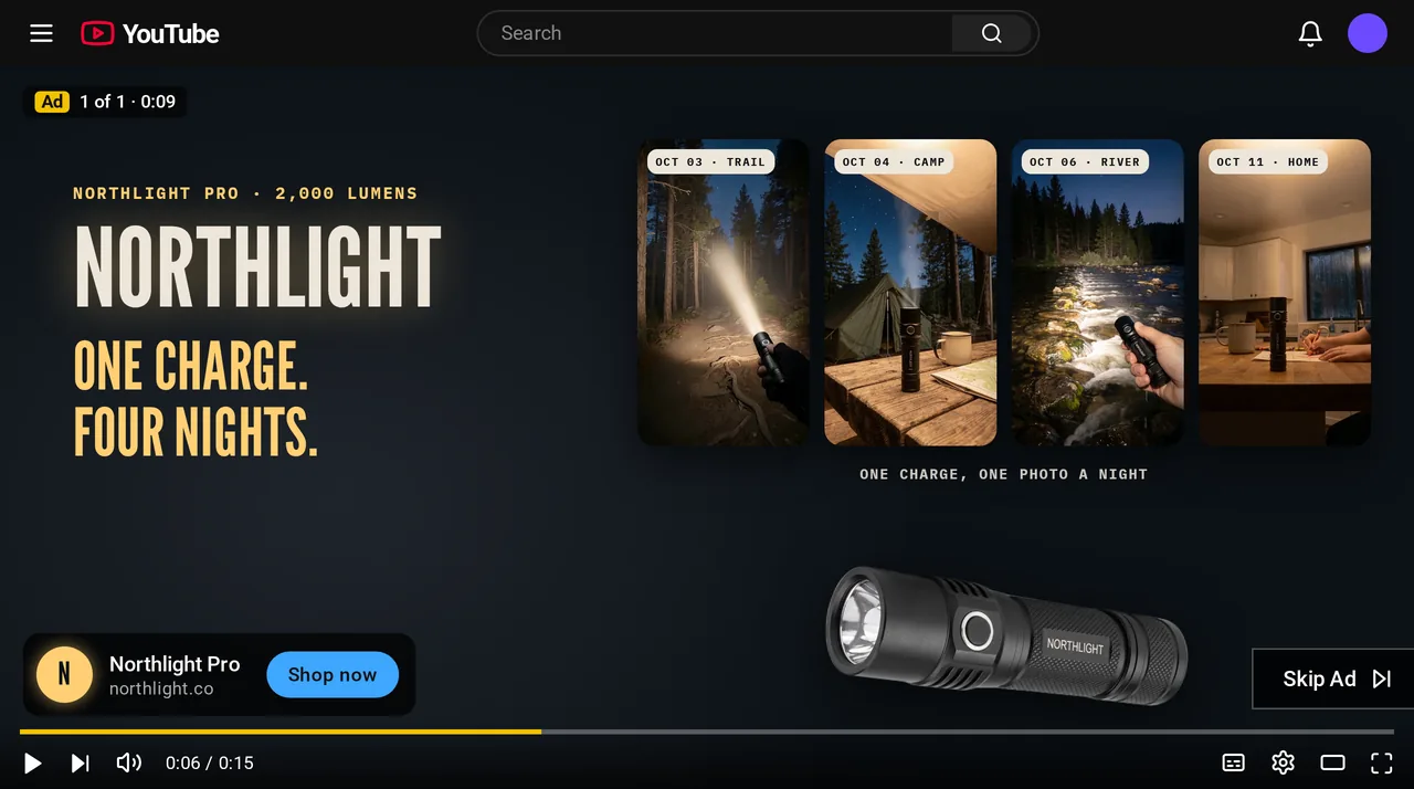 Northlight Pro flashlight YouTube ad