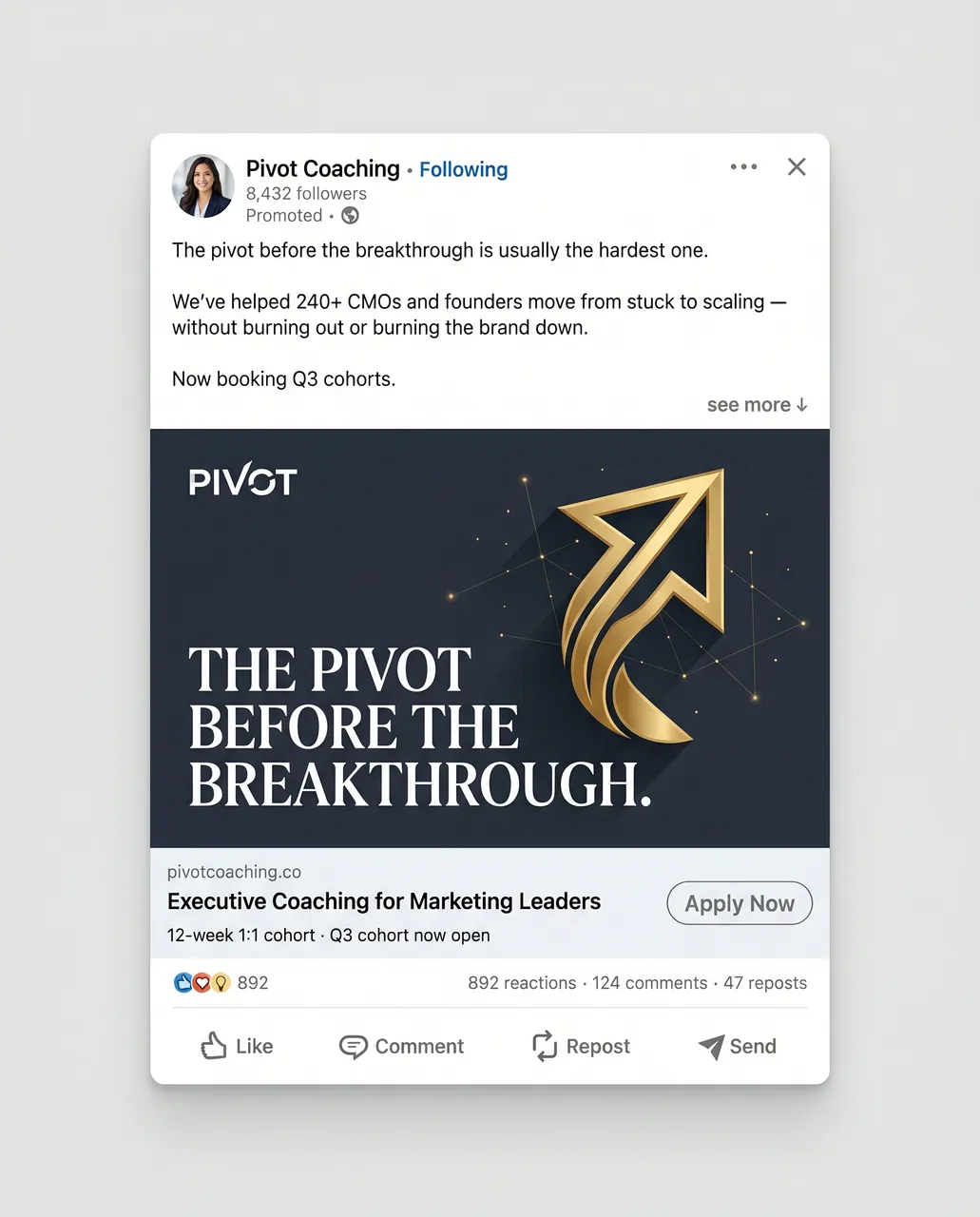 Pivot Coaching LinkedIn ad