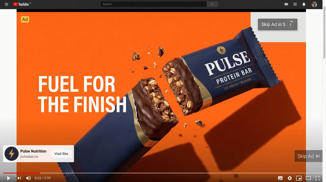 Pulse Protein Bar YouTube ad