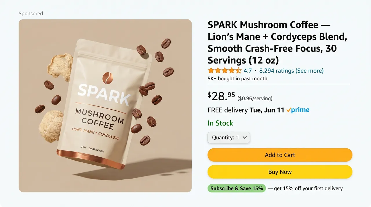 Spark Mushroom Coffee Amazon ad