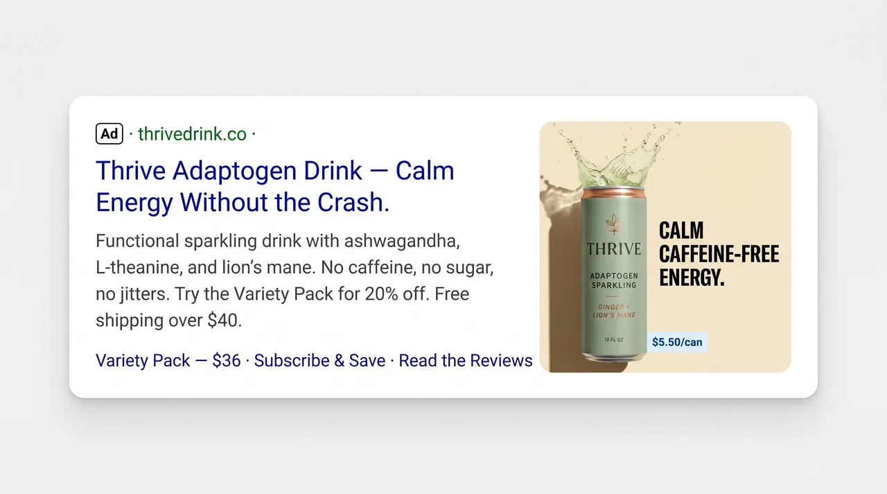 Thrive adaptogen drink Bing ad