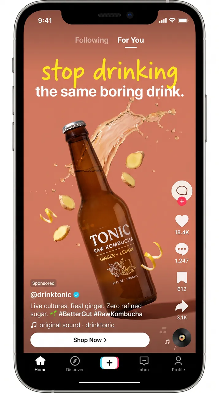 Tonic kombucha TikTok ad