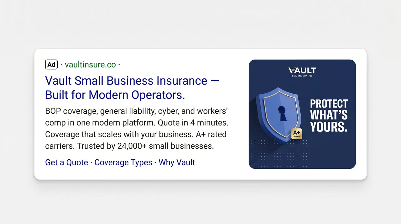 Vault SMB insurance Bing ad
